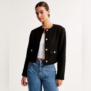 *NWT* Abercrombie Black Tweed Collarless Jacket Size Small